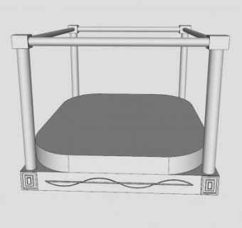 现代白色架子双人床SU模型下载_sketchup草图大师SKP模型