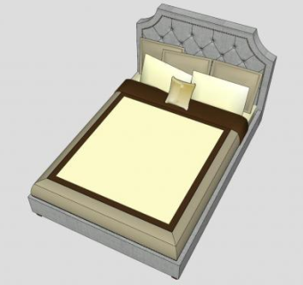 拱形软垫板式双人床SU模型下载_sketchup草图大师SKP模型