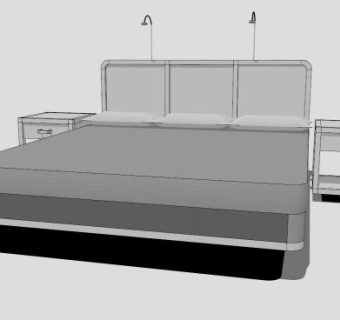 现代白色板式双人床SU模型下载_sketchup草图大师SKP模型