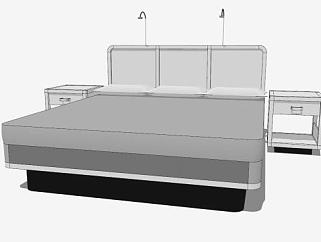 现代白色板式双人床SU模型下载_sketchup草图大师SKP模型