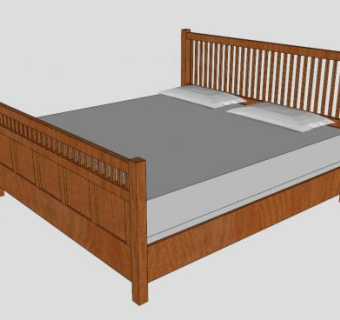 实木双人床动态床SU模型下载_sketchup草图大师SKP模型