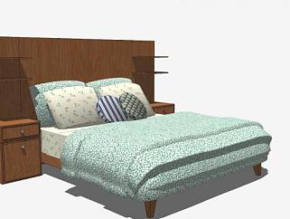 皇后平台床板式双人床SU模型下载_sketchup草图大师SKP模型