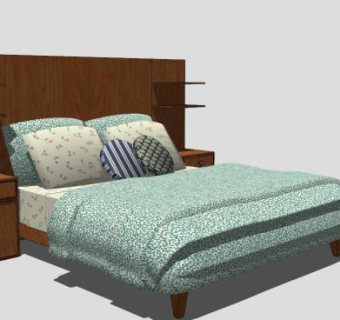 皇后平台床板式双人床SU模型下载_sketchup草图大师SKP模型