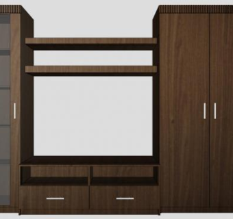 棕褐色组合式电视柜SU模型下载_sketchup草图大师SKP模型