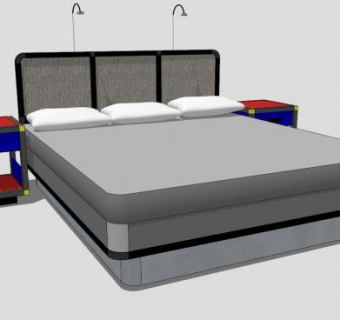 板式平台双人床SU模型下载_sketchup草图大师SKP模型