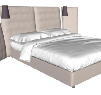 皮艺软床双人床SU模型下载_sketchup草图大师SKP模型