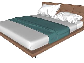 平台床板式双人床SU模型下载_sketchup草图大师SKP模型