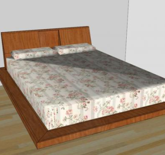 实木床平板双人床SU模型下载_sketchup草图大师SKP模型