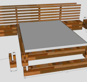 板条板式双人床SU模型下载_sketchup草图大师SKP模型