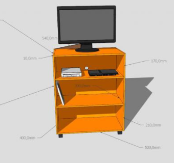 黄色三层简约电视柜SU模型下载_sketchup草图大师SKP模型