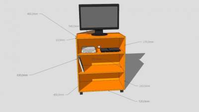 黄色三层简约电视柜SU模型下载_sketchup草图大师SKP模型