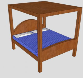 橡木架子双人床SU模型下载_sketchup草图大师SKP模型