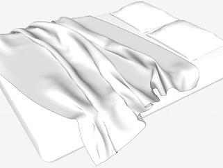 现代板式白色双人床SU模型下载_sketchup草图大师SKP模型