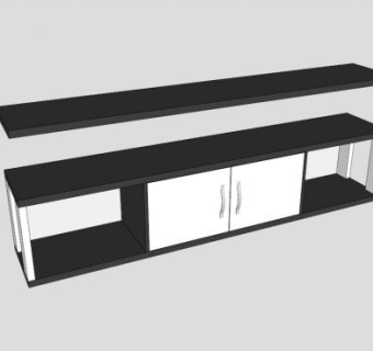 黑白相间地柜式电视柜SU模型下载_sketchup草图大师SKP模型