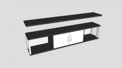 黑白相间地柜式电视柜SU模型下载_sketchup草图大师SKP模型