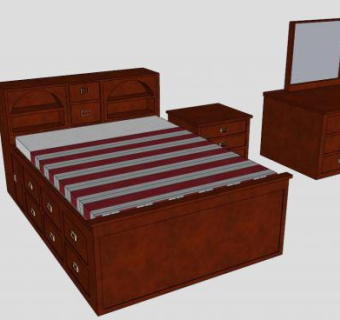 红木双人床SU模型下载_sketchup草图大师SKP模型