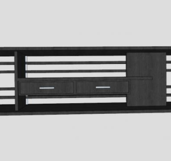 黑色地柜式带抽屉电视柜SU模型下载_sketchup草图大师SKP模型