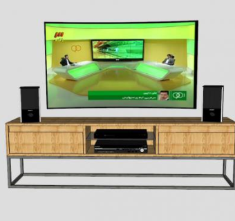 金属和木材的电视柜SU模型下载_sketchup草图大师SKP模型