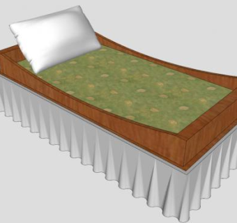 现代弧形双人床白色床裙SU模型下载_sketchup草图大师SKP模型