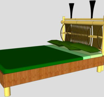 竹床双人床SU模型下载_sketchup草图大师SKP模型