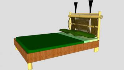 竹床双人床SU模型下载_sketchup草图大师SKP模型