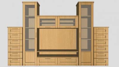 电视站书柜组合式SU模型下载_sketchup草图大师SKP模型