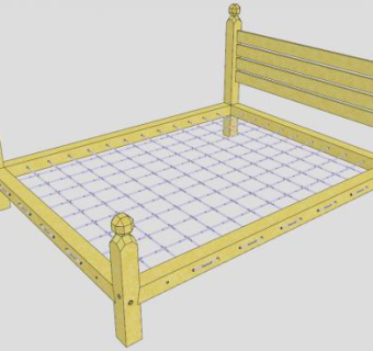 实木板床绳床SU模型下载_sketchup草图大师SKP模型
