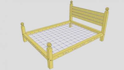 实木板床绳床SU模型下载_sketchup草图大师SKP模型