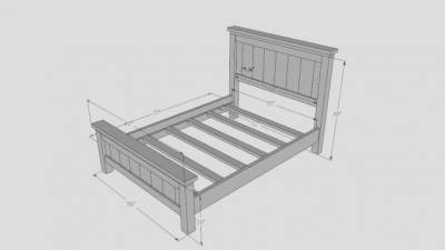 白色板条床乡村农舍床SU模型下载_sketchup草图大师SKP模型