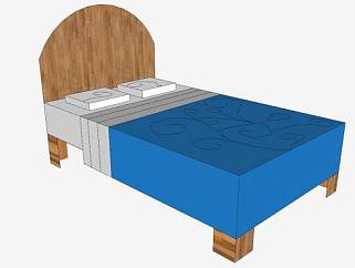 实木板床双色床SU模型下载_sketchup草图大师SKP模型