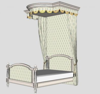 美式风格天篷床SU模型下载_sketchup草图大师SKP模型