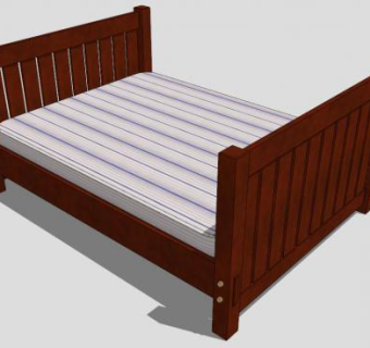 红木板式双人床SU模型下载_sketchup草图大师SKP模型