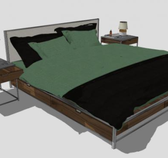 装饰家具双人床SU模型下载_sketchup草图大师SKP模型