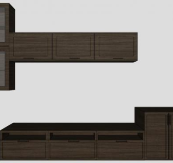 板架式棕褐色电视柜SU模型下载_sketchup草图大师SKP模型