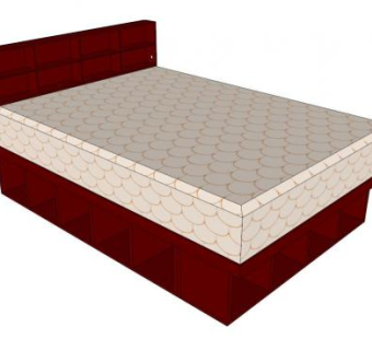 平板床红色双人床SU模型下载_sketchup草图大师SKP模型