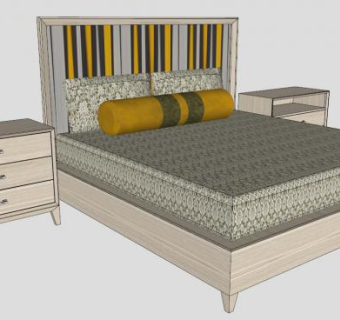 卧室家具板式双人床SU模型下载_sketchup草图大师SKP模型