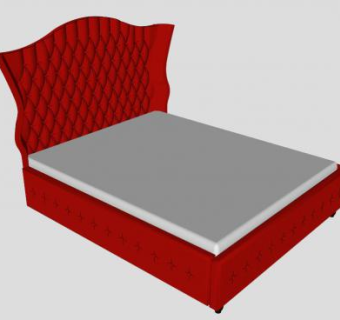 红色天鹅绒双人床SU模型下载_sketchup草图大师SKP模型