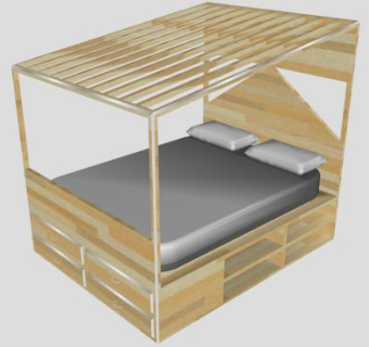 树冠架子双人床SU模型下载_sketchup草图大师SKP模型