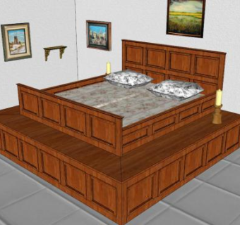 实木豪华双人床SU模型下载_sketchup草图大师SKP模型