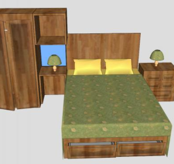 实木板床双人床SU模型下载_sketchup草图大师SKP模型