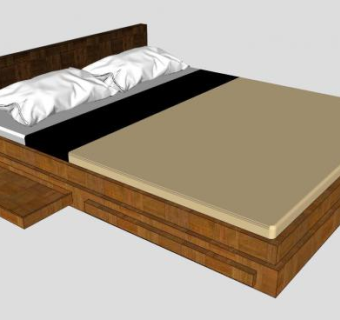 现代板式床SU模型下载_sketchup草图大师SKP模型