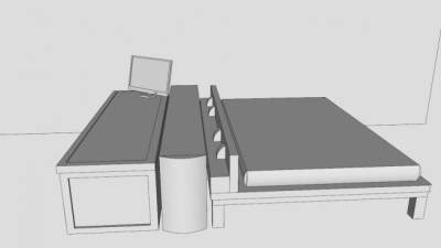 白色家具套装双人床SU模型下载_sketchup草图大师SKP模型