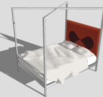 白色架子双人床天篷床SU模型下载_sketchup草图大师SKP模型