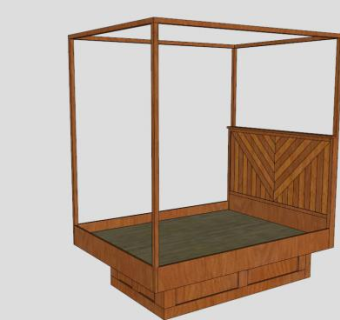 实木四柱床SU模型下载_sketchup草图大师SKP模型