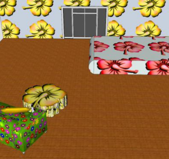 夏威夷卧室双人床SU模型下载_sketchup草图大师SKP模型