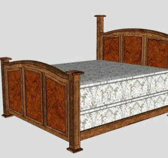复古双人床国王床SU模型下载_sketchup草图大师SKP模型