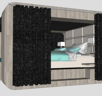 树冠实木双人床SU模型下载_sketchup草图大师SKP模型