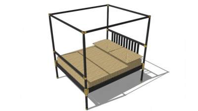 四柱床架子床SU模型下载_sketchup草图大师SKP模型