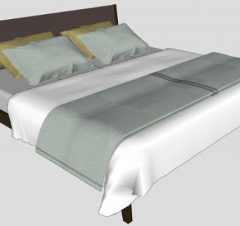 薄荷双人床板式床SU模型下载_sketchup草图大师SKP模型