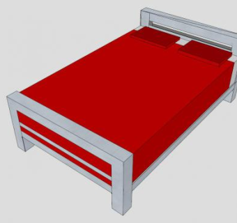 红色金属双人床SU模型下载_sketchup草图大师SKP模型